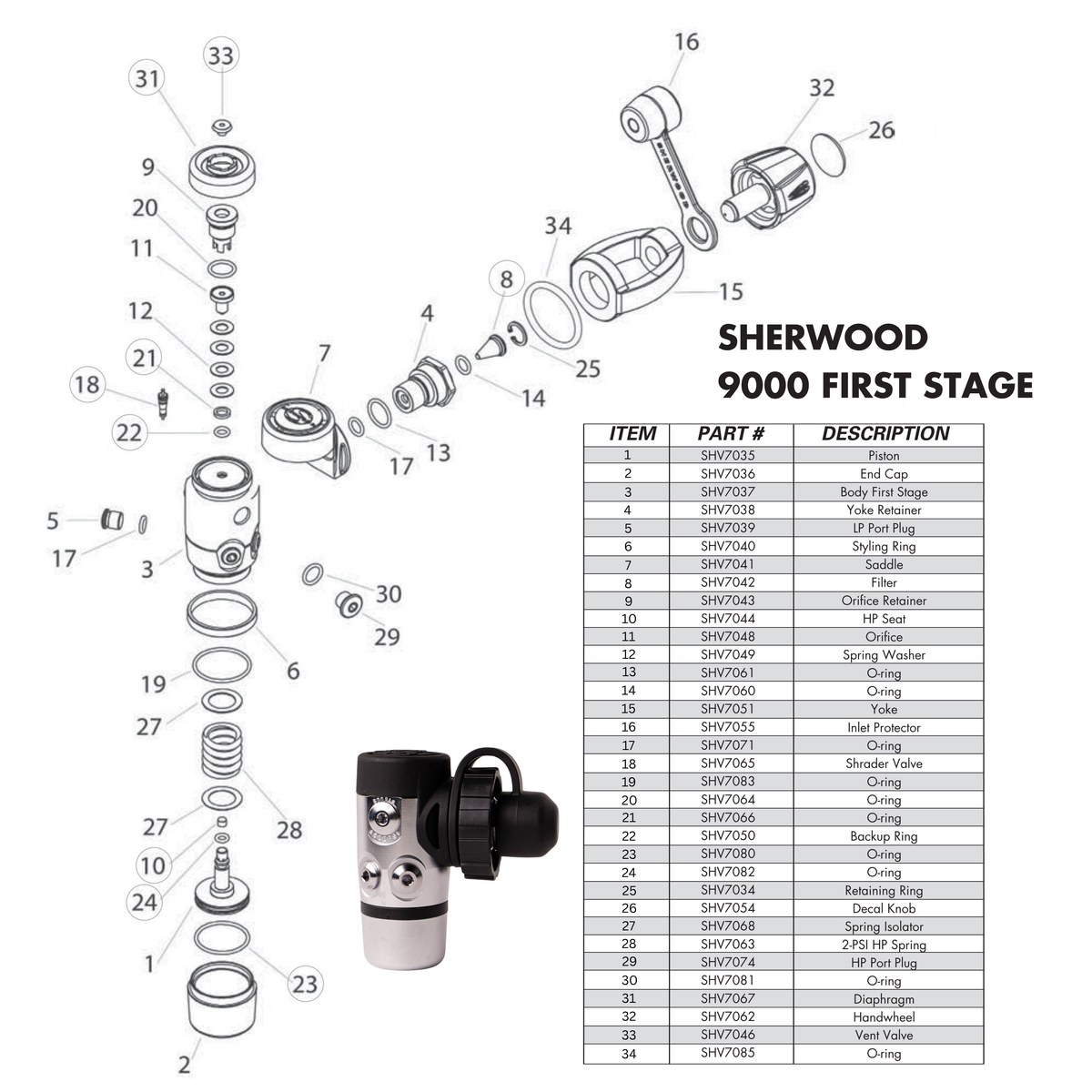 Sherwood 9000 Series First Stage Parts