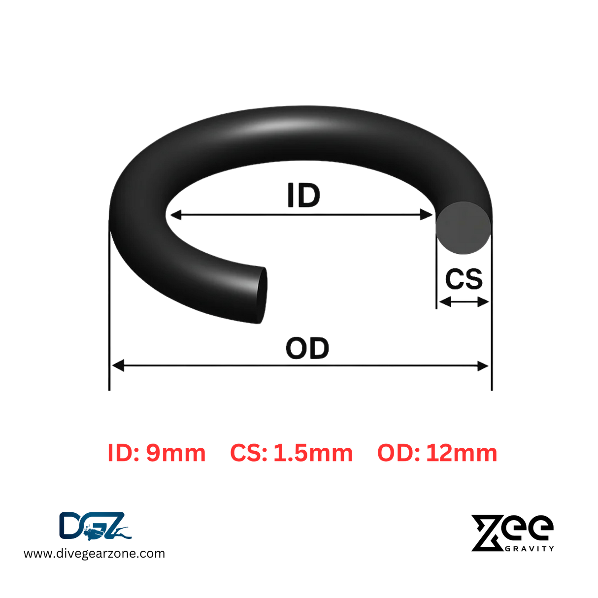 Zee Gravity O-Ring IDxCS: 9x1.5mm - Qty of Five