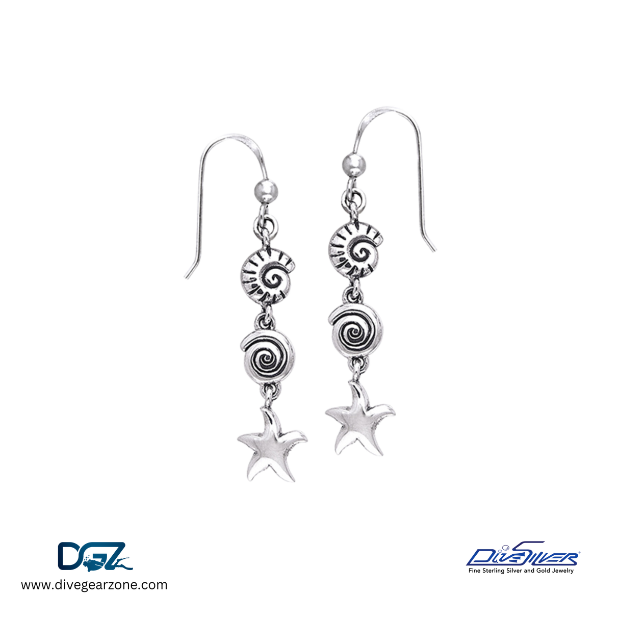 Dive Silver Seashell And Starfish Hook Earring
