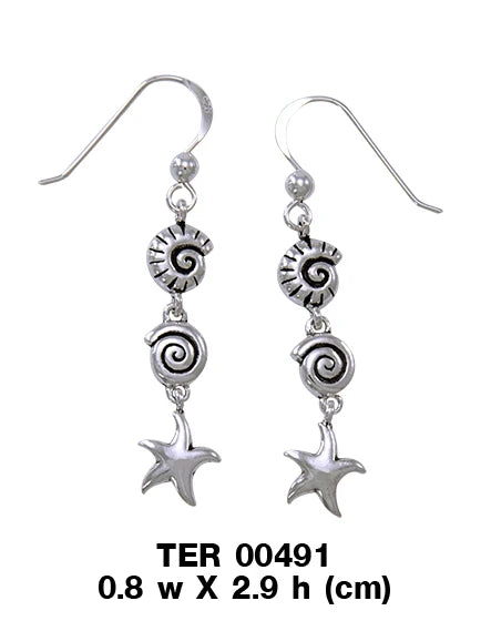 Dive Silver Seashell And Starfish Hook Earring