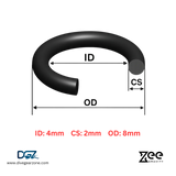 Zee Gravity O-Ring IDxCS: 4x2mm - Qty of Five