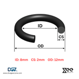 Zee Gravity O-Ring IDxCS: 8x2mm - Qty of Five