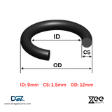 Zee Gravity O-Ring IDxCS: 9x1.5mm - Qty of Five